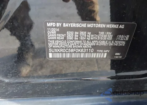 2015 BMW X5 xDrive35I z USA, uszkodzony, nr VIN 5UXKR0C58F0K63110